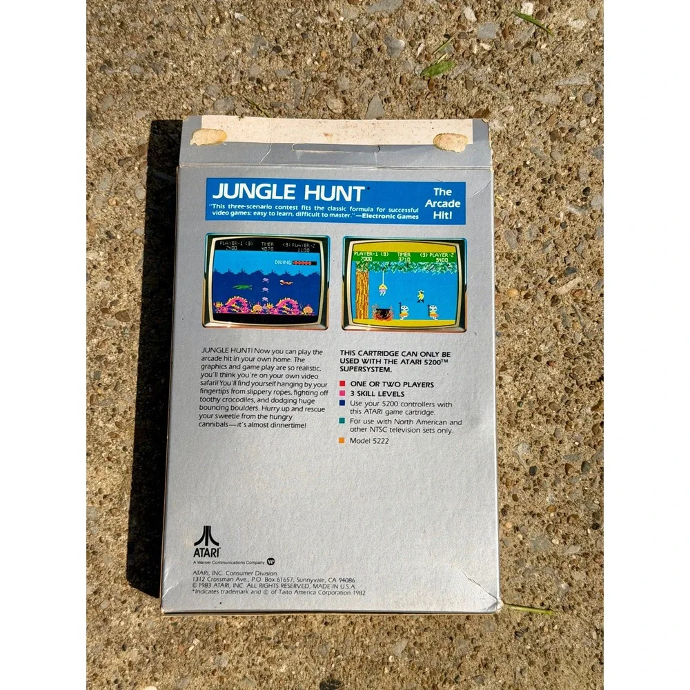 Atari 5200 Jungle Hunt Game Cartridge CIB Box Manual Model 5222 Retro Arcade